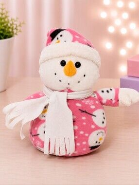 Pink Snowman Plush Christmas Holiday Decor 11”